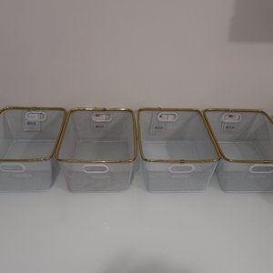 New Simplify Mesh Storage Bin w Gold Rim - 4 pack